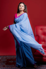 Beautiful Sky Blue Plain Cotton Saree