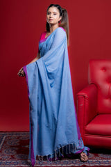 Beautiful Sky Blue Plain Cotton Saree