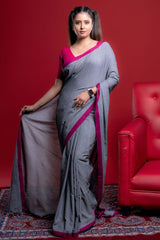 Sophisticated Grey Coloured Plain Cotton Saree