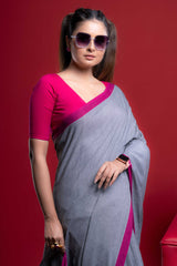 Sophisticated Grey Coloured Plain Cotton Saree