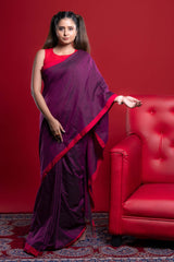 Elegant Magenta Coloured Plain Cotton Saree