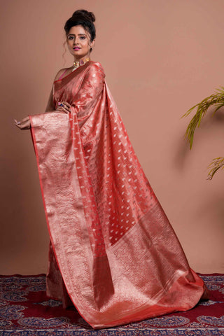 Rust Color Tissue Silk Banarasi Saree