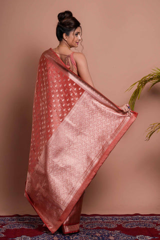 Rust Color Tissue Silk Banarasi Saree