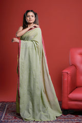 Beautiful Pista Coloured Plain Cotton Saree