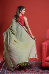 Beautiful Pista Coloured Plain Cotton Saree