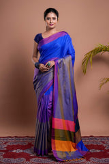 3D Katan Light Royal Blue Saree