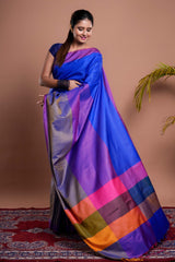 3D Katan Light Royal Blue Saree