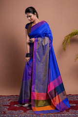 3D Katan Light Royal Blue Saree