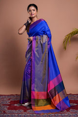 3D Katan Light Royal Blue Saree