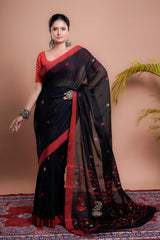 Black Mul Cotton Handloom Saree