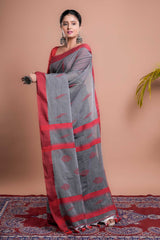 Grey Mul Cotton Handloom Saree