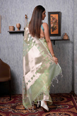 Light Green Silk Organza Banarasi Saree With Zari work