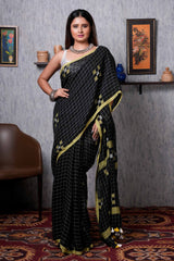 Beautiful Black Linen With Check Pattern Handloom Saree