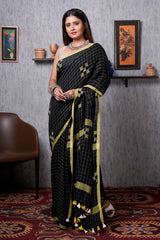 Beautiful Black Linen With Check Pattern Handloom Saree