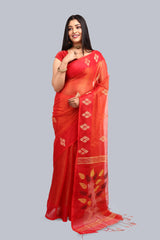 Red Tissue Cotton Saree