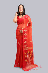 Red Tissue Cotton Saree