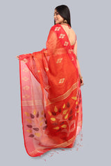 Red Tissue Cotton Saree