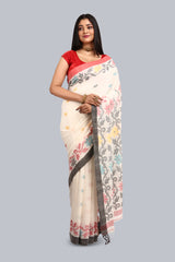 White Mul Cotton Jamdani Design Saree