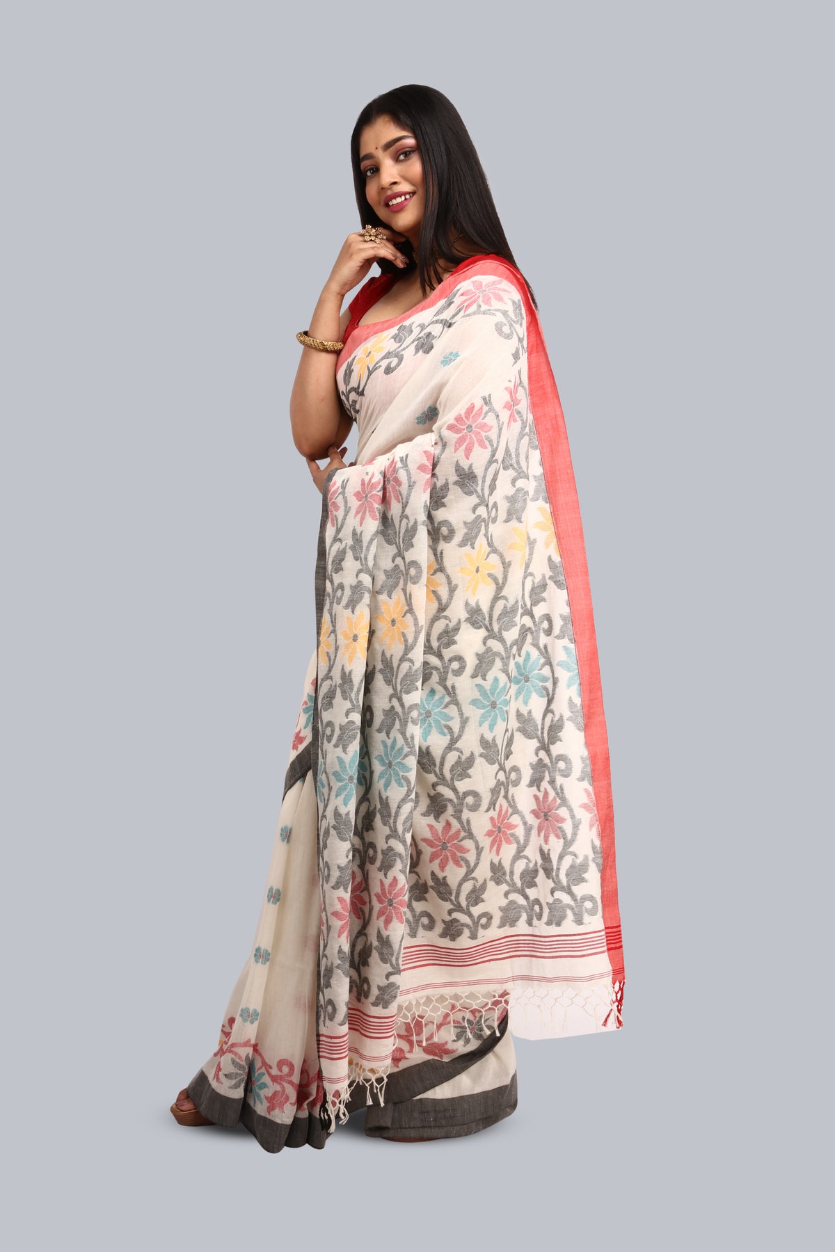 White Mul Cotton Jamdani Design Saree