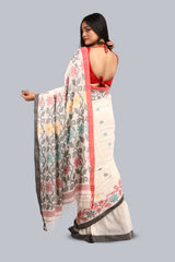 White Mul Cotton Jamdani Design Saree