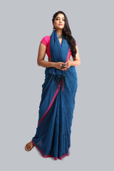 Deep Blue Plain Cotton Saree