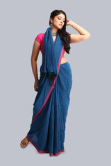 Deep Blue Plain Cotton Saree