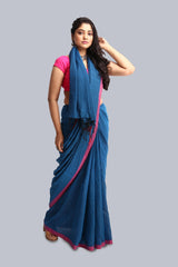 Deep Blue Plain Cotton Saree