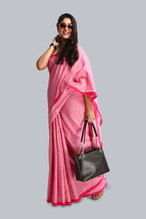 Beautiful Pink Coloured Plain Cotton Saree