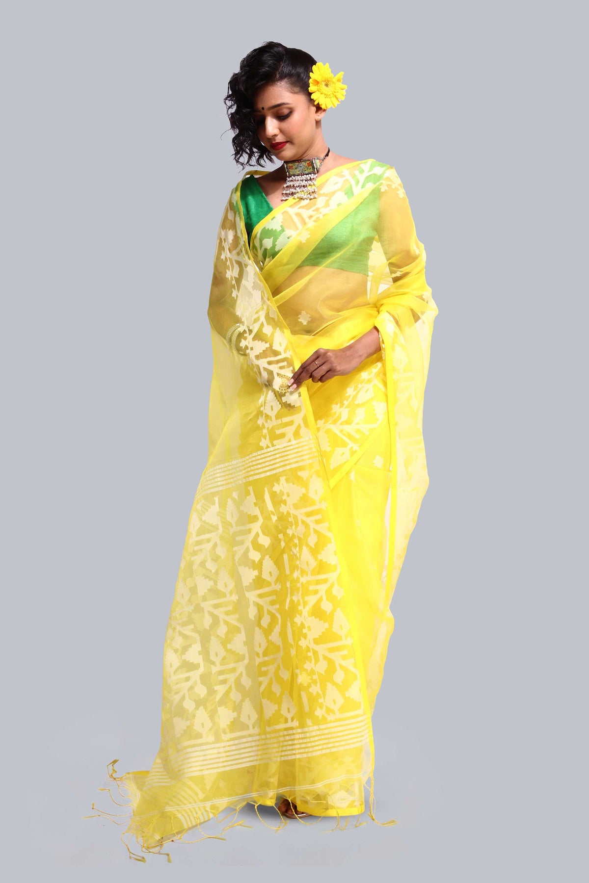 Yellow Dhakai Muslin Saree