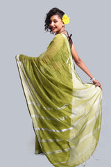 Lively Green Color Cotton Handloom Saree with Zari Border