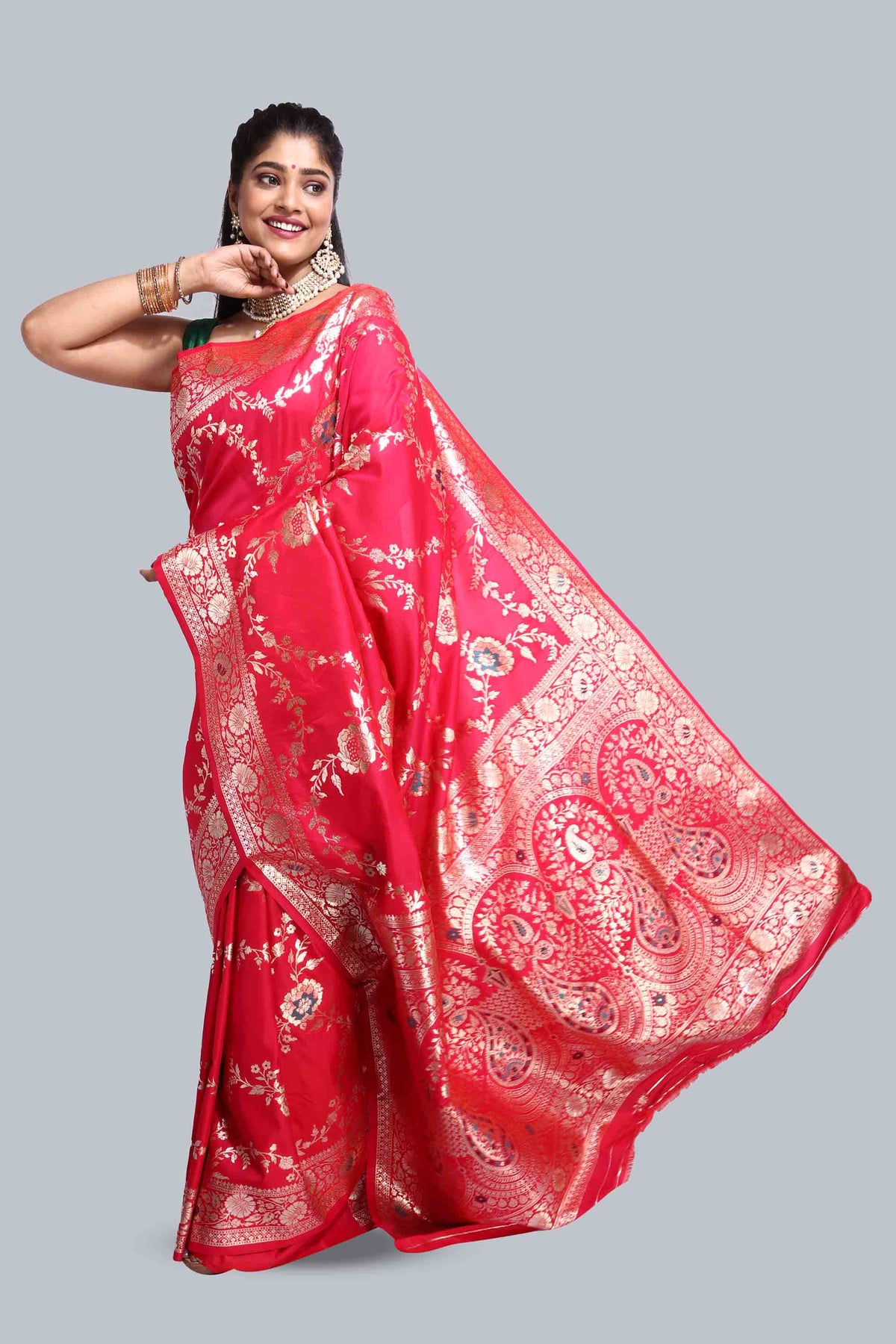 Beautiful Red Katan Banarsi Design Saree