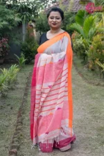 Cream Cotton Bengal Handloom Saree with Ganga Jamuna Border
