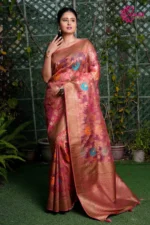 Dyeable Silk Banarasi Saree – Pink with Mina Kari and Stone Work | Festive Party Wear