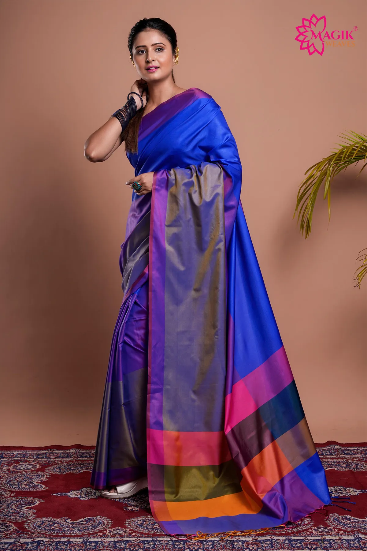 Blue 3D Katan Silk Saree