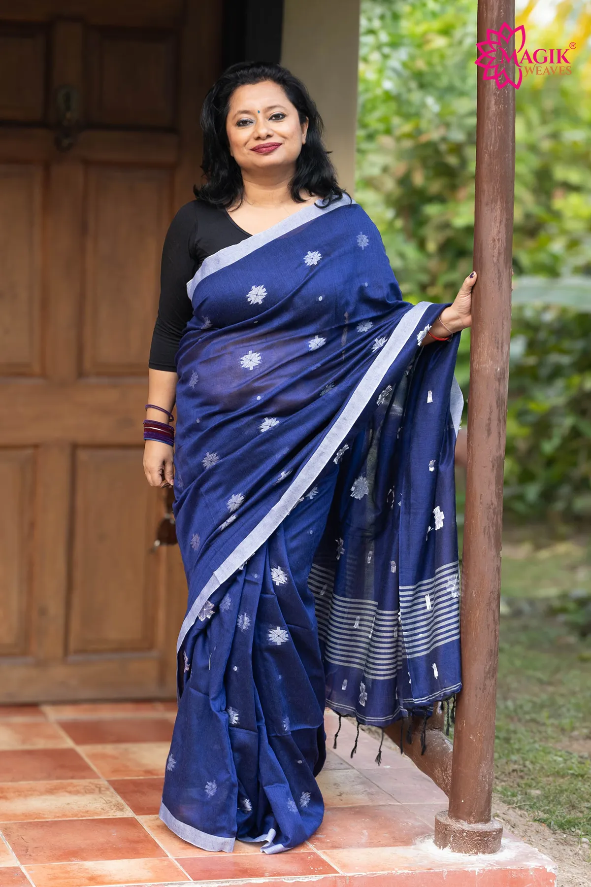 blue cotton jamdani saree