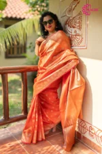 Radiant Orange Banarasi Katan Silk Saree with Golden Zari Buta