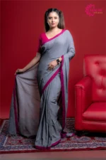 Grey Khadi Cotton Saree with Red Border