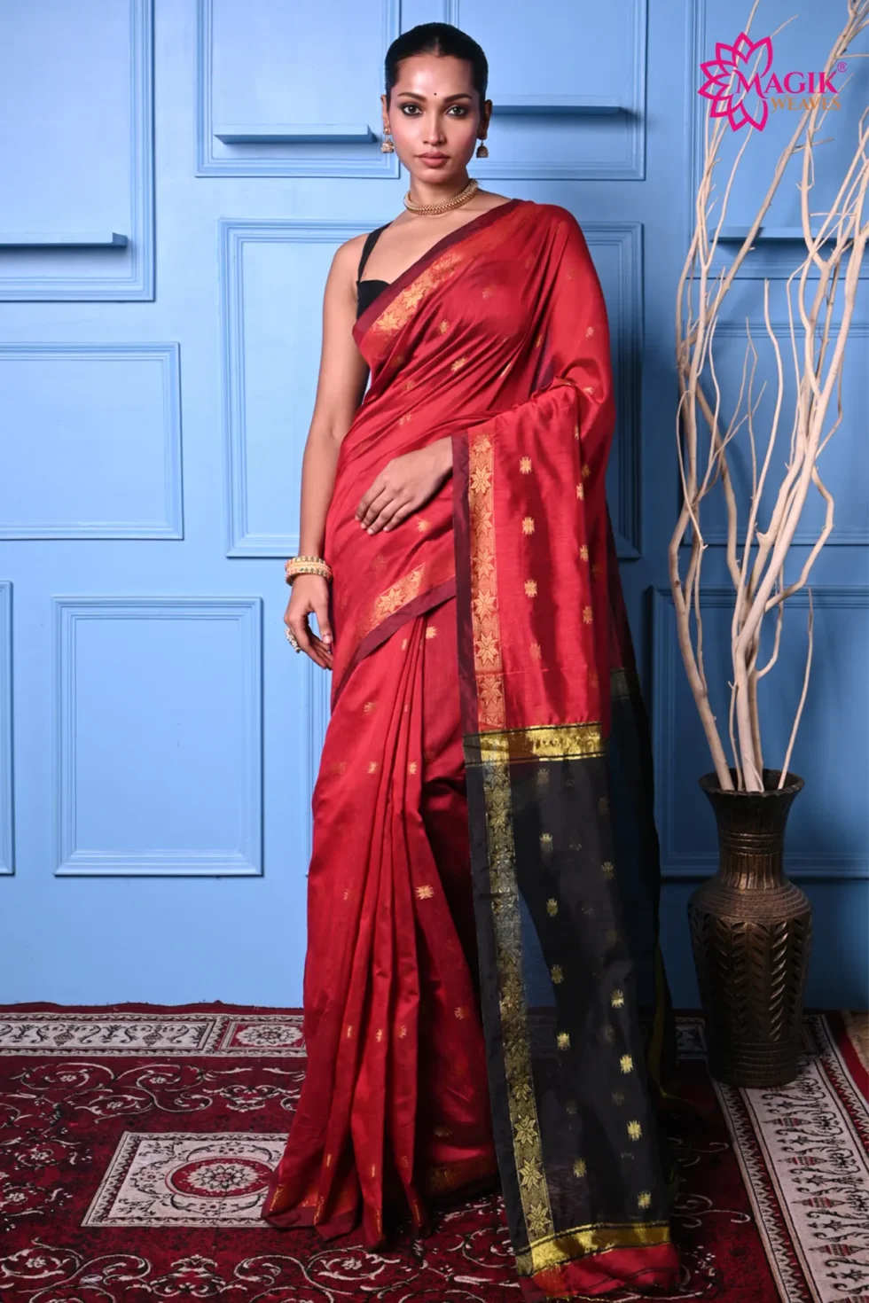 red cotton silk saree