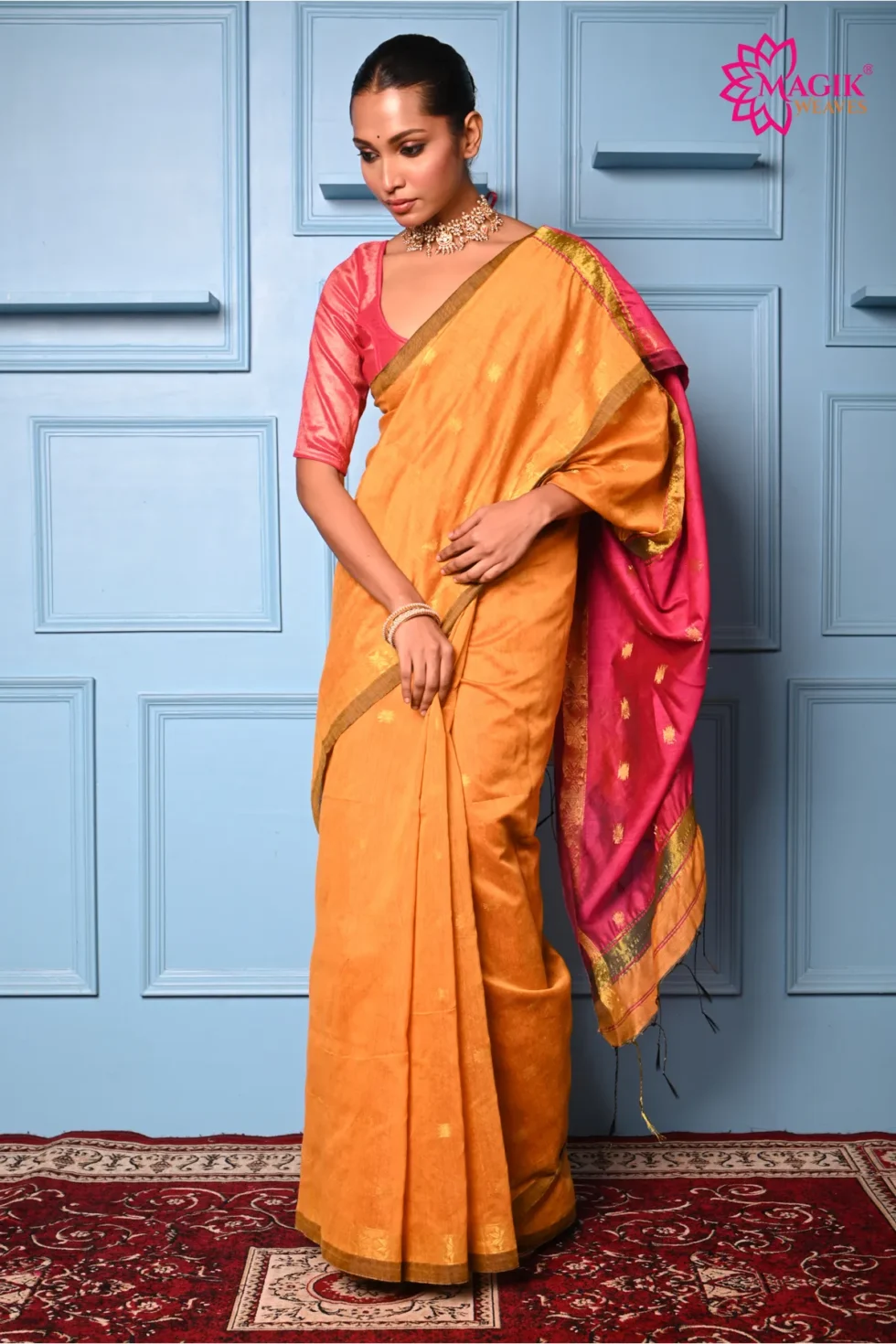 mustered yellow silk cotton saree