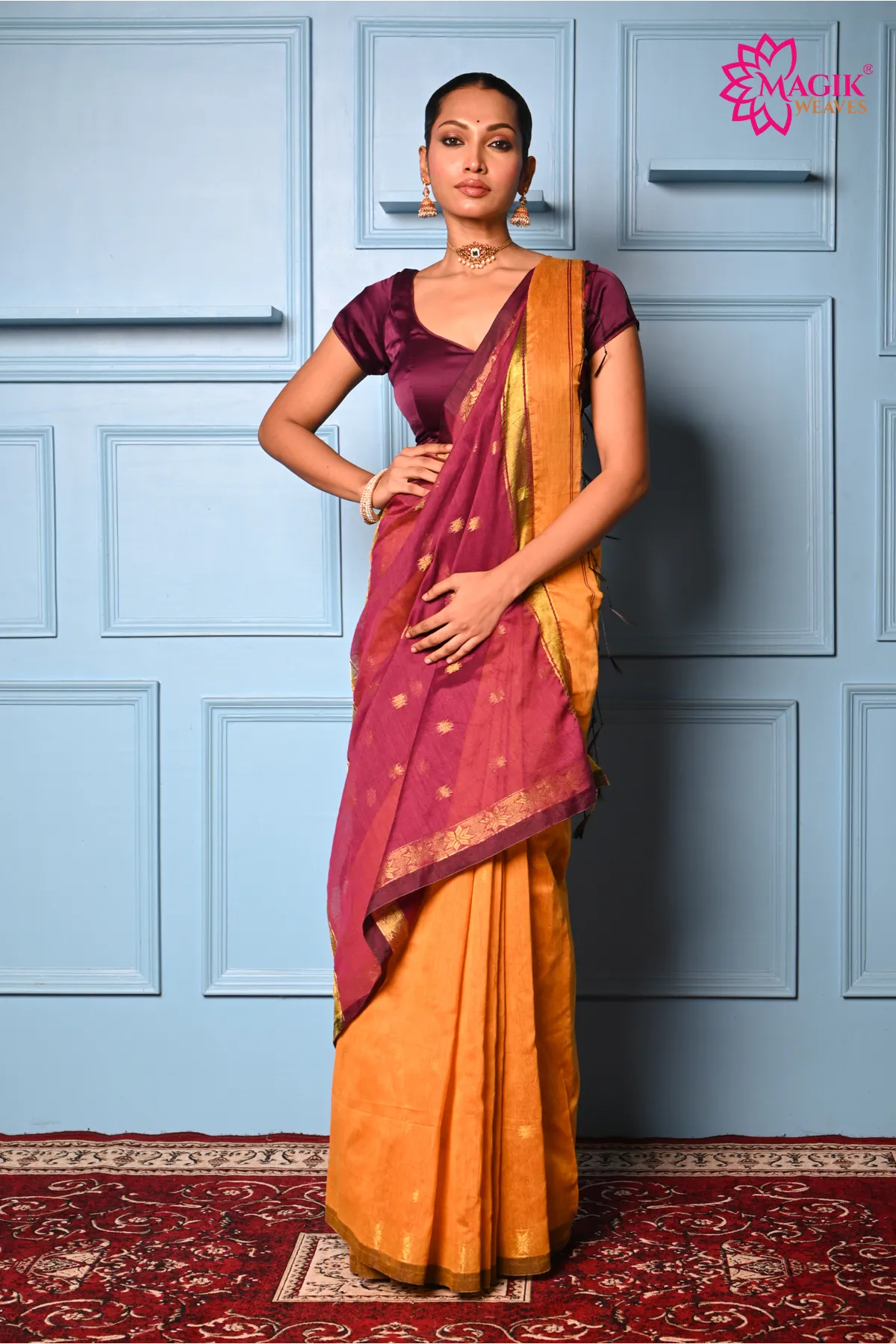 mustard yellow silk cotton saree