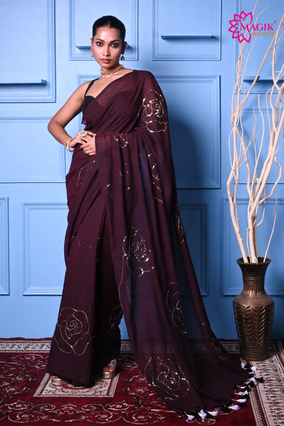 Midnight Gulab – Luxury Mul Cotton Saree